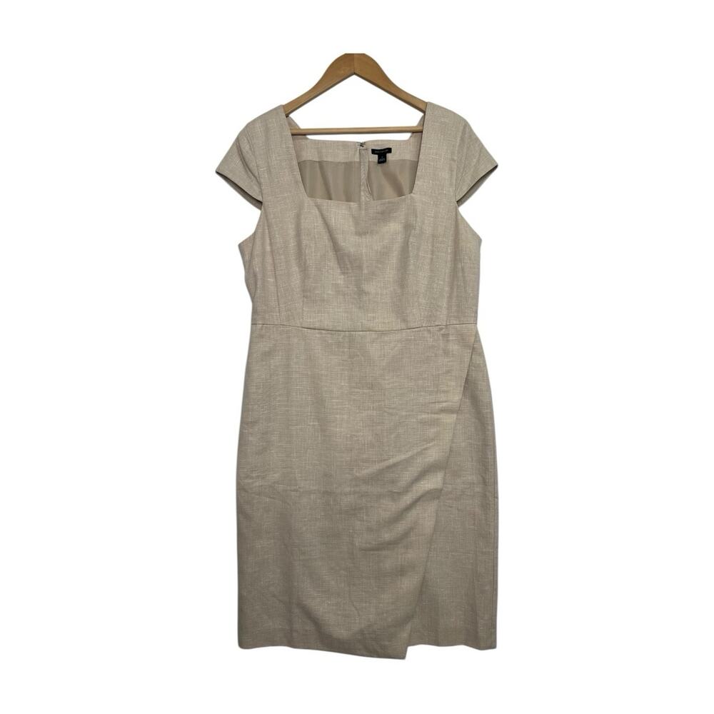 Ann Taylor Dress Womens 12 Beige Linen Sheath Cap Sleeve Career Office Classic